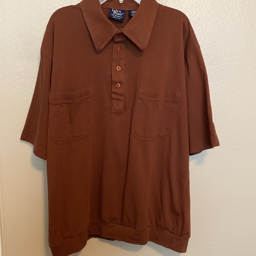 John Blair Vintage Men's Short Sleeve Top Collar Brown Ex-Large RG